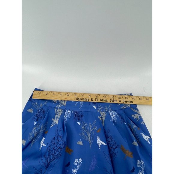 H & M Women's Blue Hummingbird Floral Print Pockets Skirt Back Zip Size 8 - Picture 12 of 15